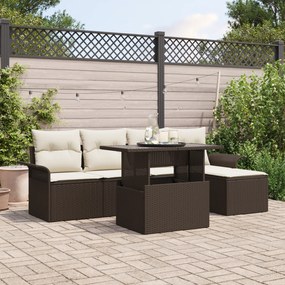 vidaXL Conjunto de Sofá de 6 Peças com Almofadas Castanho Rattan Poliéster