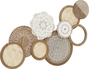 Decoração de parede em madeira, escultura de parede em madeira, design exclusivo com vários discos, 83,8 x 44,5 cm, madeira natural FR