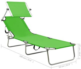 Espreguiçadeira com toldo aço verde-maçã