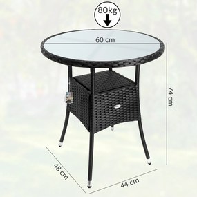 Mesa jardim redonda em Polyrattan Ø60cm Preta