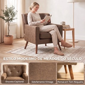 Cadeirão Relax Individual em PU com Almofada de Assento com Molas, Encosto Acolchoado e Pés de Madeira 72x76x80 cm Castanho