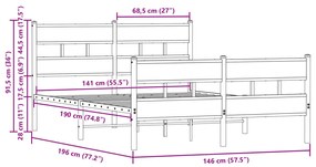 Cama sem colchão com cabeceira e pés 140x190 cm