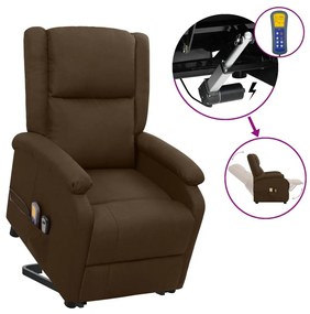 vidaXL Poltrona elevatória de massagens tecido castanho-escuro