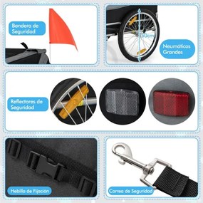 Reboque de bicicleta para animais de estimação com rodas Capacidade 40 kg Transportador de 2 portas para cães médios 60,5 x 135 x 95 cm Cinza