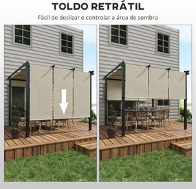 Pérgola Exterior 3x3 m com Toldo deslizante Estrutura de Aço Impermeável e Anti-UV para Terraço ou Pátio Bege