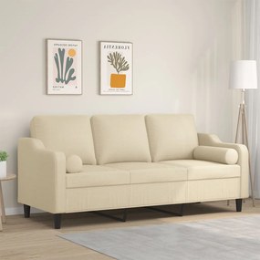 Sofá 3 lugares + almofadas decorativas 180 cm tecido cor creme