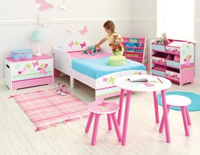 Cama infantil madeira borboletas + colchão e almofada 140 x 70 cm ROSA