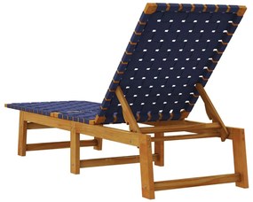 Espreguiçadeira madeira de acácia maciça e tecido azul-escuro