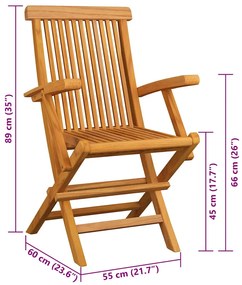 Cadeiras de jardim c/ almofadões vermelhos 3 pcs teca maciça