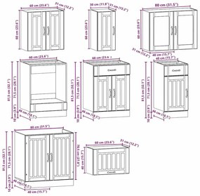 8 peças armário de cozinha conjunto Kalmar cinzento cimento