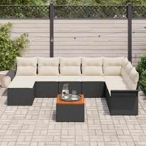 Conjunto de Sofá Jardim vidaXL 9 Peças com Almofadas Preto Rattan Poli