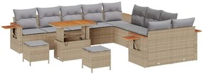 Conjunto de Sofá de Jardim com 13 Peças e Almofadas Bege Polirattan Ac
