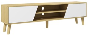 HOMCOM Móvel de TV com 2 Portas e 2 Estantes para Televisores de até 65 Polegadas 150x30x42 cm Madeira e Branco