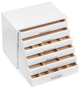 Caixa de joias de madeira SONGMICS, organizador de joias de 6 camadas, ideal para colares, brincos, óculos de sol, pulseiras, relógios, branca JOW13WT