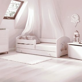 Cama infantil branca Luk gatinho 140x70 com gaveta - colchão e estrado incluído