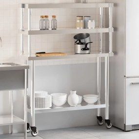 Mesa trabalho cozinha c/ prateleira 110x30x150cm aço inoxidável