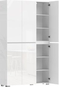 HOMCOM Aparador Alto de Cozinha Armário de Cozinha Alto Brilho 6 Portas com Fecho Suave Prateleiras Reguláveis Branco | Aosom Portugal