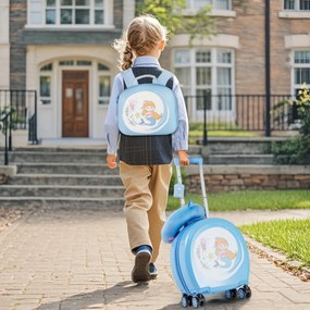 Conjunto de 4 peças malas viagem para crianças com bagagem de mão sobre rodas Mochila Almofada de pescoço e Etiqueta de bagagem azul