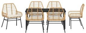 Conjunto de Jantar de Jardim com 7 Peças e Almofadas de Rattan Sintéti