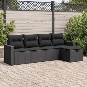 5 pcs conjunto sofás de jardim com almofadões vime PE preto
