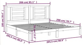 Estrutura de cama 200x200 cm pinho maciço cinzento