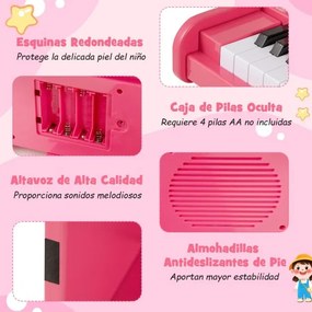 Piano de brincar com 25 teclas para crianças 38 x 24 x 29 cm, com suporte e modo de aprendizagem, velocidade e volume ajustáveis, design em madeira Ro