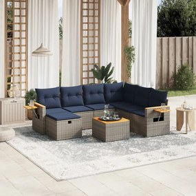 vidaXL 8 pcs conjunto sofás p/ jardim c/ almofadões vime PE cinzento