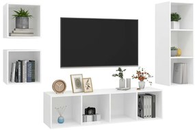 4 pcs conjunto de móveis de TV contraplacado branco