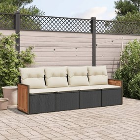 vidaXL 4 pcs conjunto de sofás para jardim c/ almofadões vime PE preto