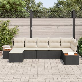 Conjunto de Sofá de Jardim de 7 Peças com Almofadas Preto Rattan Acáci