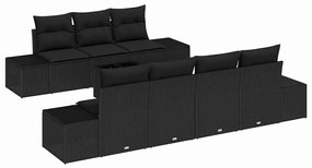 Conjunto de Sofá de Jardim com 8 Peças e Almofadas Preto em Rattan e P