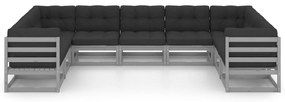9pcs conjunto lounge de jardim c/ almofadões pinho maciço cinza