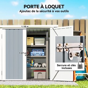 Abrigo de jardim 1,09 m² 2 portas com fechadura 147 x 86 x 134 cm chapa de aço Cinza claro e Branco