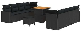 Conjunto de Sofás de Jardim de 11 Peças com Almofadas, em Rattan de Po