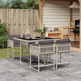 vidaXL 5 pcs conjunto de jantar p/ jardim c/ almofadões cinzento claro