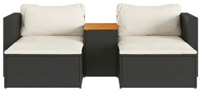 5 pcs conjunto sofás de jardim com almofadões acácia e vime PE