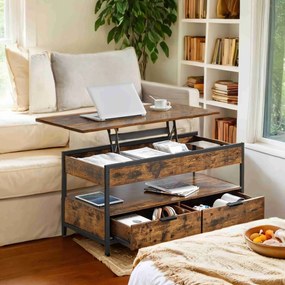 Mesa de centro com tampo ajustável em altura 50 x 100 cm Castanho vintage + Preto