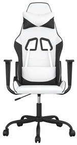 Cadeira gaming massagens couro artificial branco e preto