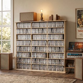 Móvel de arrumação 145 (L) x 24 (P) x 126,3 (A) cm para 1032 CDs / 594 DVDs, estante multimédia, 24 compartimentos e 18 prateleiras ajustáveis, cor ca