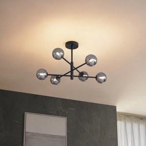 Plafond moderno preto com vidro fumado 6 luzes - Ryan