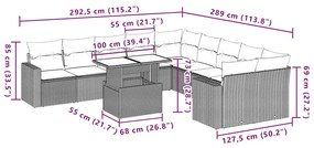 11 pcs conjunto sofás de jardim c/ almofadões vime PE preto