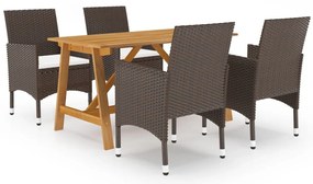 5 pcs conjunto de jantar p/ jardim c/ almofadões castanho