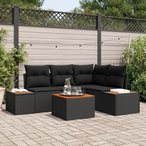 vidaXL Conjunto de Sofá de Jardim de 5 Peças com Almofadas Preto Rattan Sintético Acácia