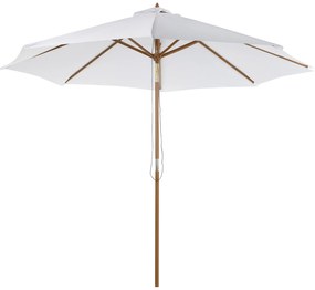 Outsunny Chapéu de Sol de Madeira Ø300x250cm com Altura Ajustável em 3 Níveis para Jardim Terraço Piscina Cafeteria Branco Marfim