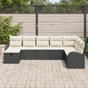 Conjunto de Sofá para Jardim de 8 Peças com Almofadas em Vime Preto