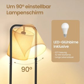 Candeeiro de pé com 3 prateleiras 29,9 x 31,8 x 160,5 cm, equipado com uma lâmpada LED e interruptor de pé, preto