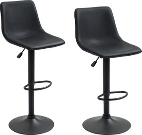 Conjunto de 2 bancos de bar, ajustáveis e giratórios, com apoio para os pés e revestimento sintético - preto - altura ajustável entre 90 e 110 cm