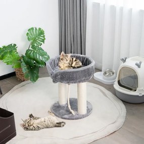 Árvore para gatos, altura 53 cm, torre para gatos 4 em 1 com plataforma de base acolchoada, bola de salto e corda de sisal Cinzento