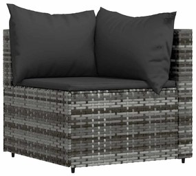 4 pcs conjunto lounge de jardim c/ almofadões vime PE cinzento