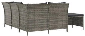 4 pcs conjunto lounge de jardim c/ almofadões vime PE cinzento